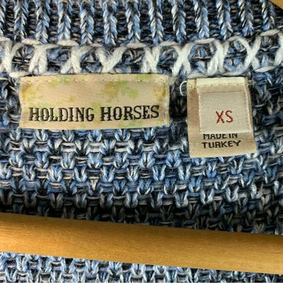 Holding Horses Womens Fringe Sweater Dress Sz XS Blue Cowgirl Boho Western Knit - Picture 7 of 10